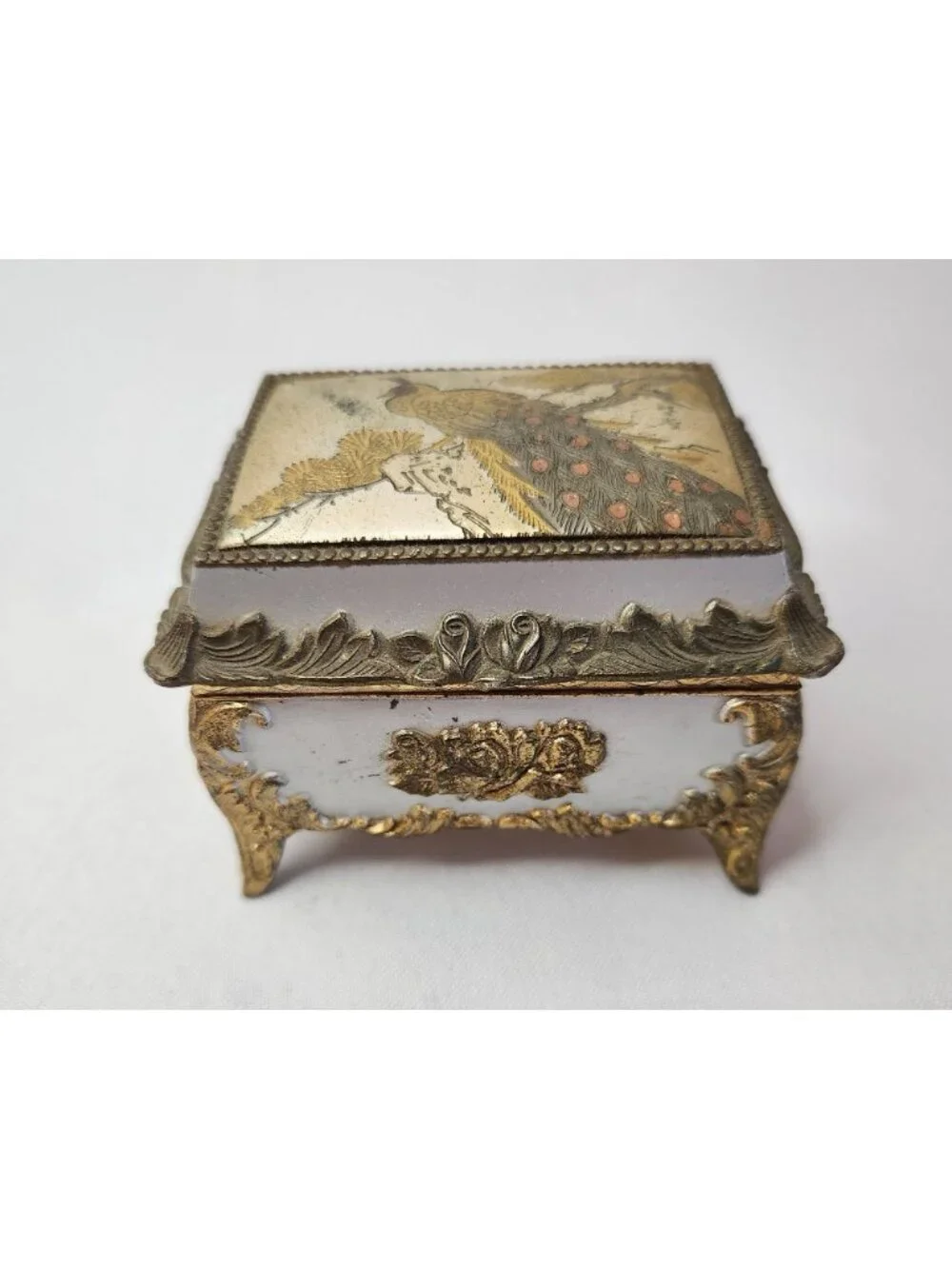 Vintage 1990 Peacock Jewelry Box Made in Japan 3 1/4
